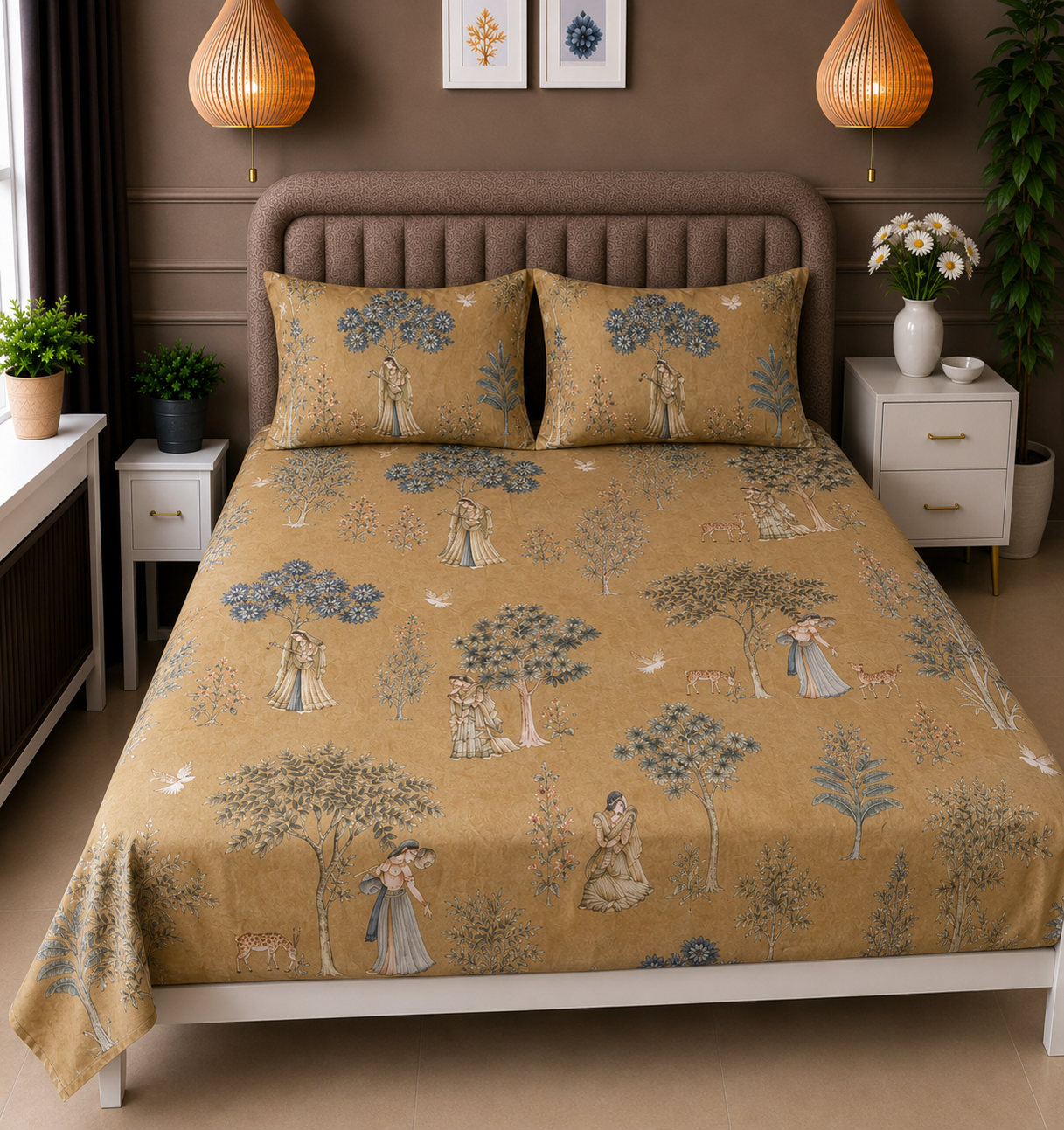 Blossoms digital print pure cotton bedsheet with 2 pillow cases .