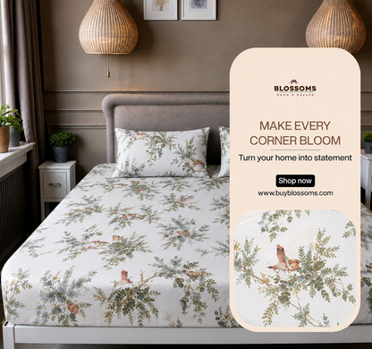 Blossoms Digital Print pure cotton bedsheet with 2 pillow cases .
