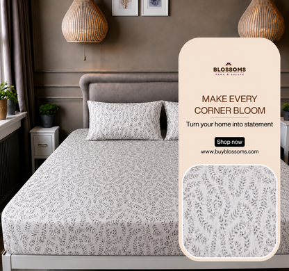 Blossoms Printed pure cotton bedsheet with 2 pillow cases .