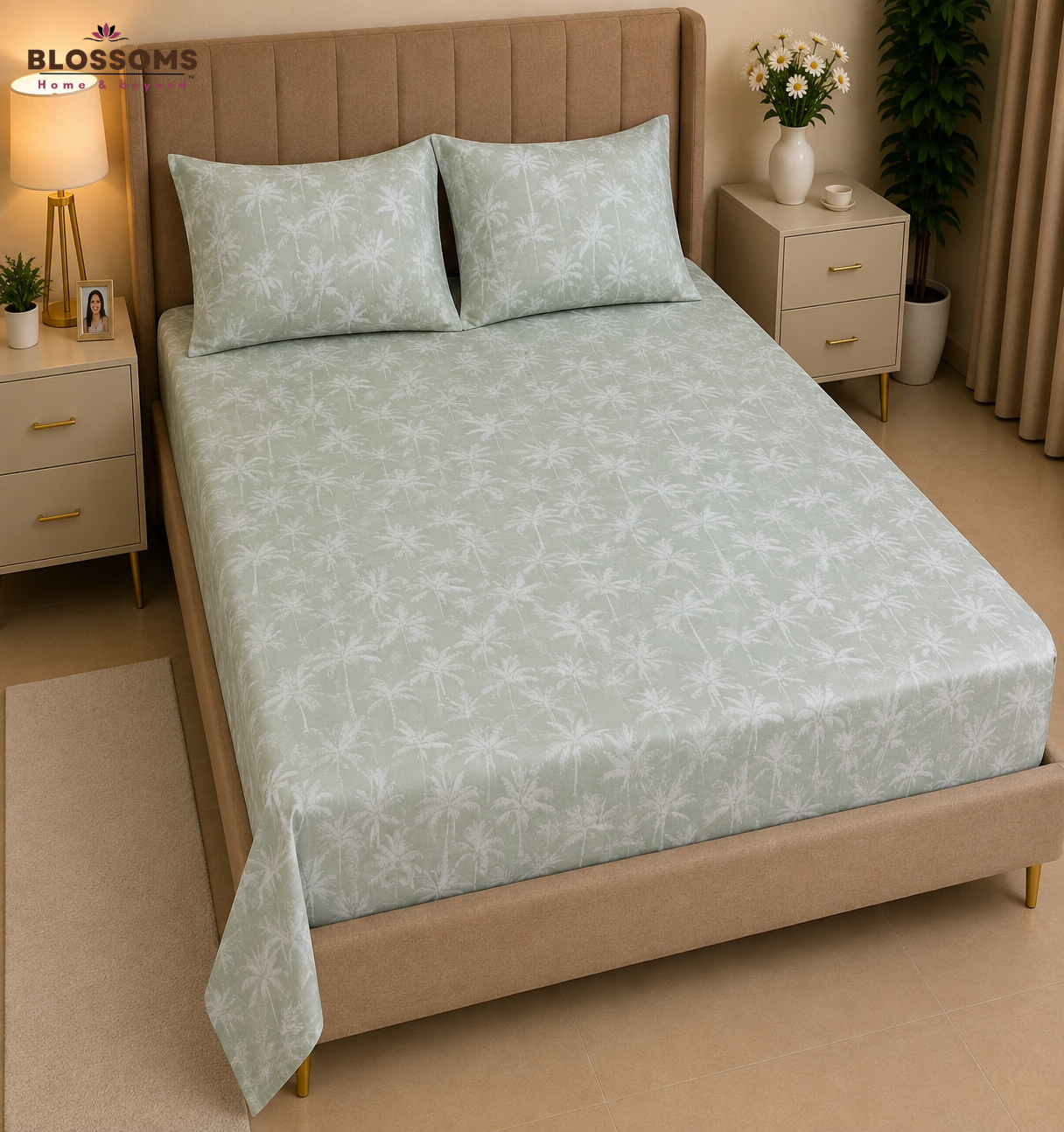 Blossoms Printed pure cotton bedsheet with 2 pillow cases .