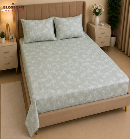 Blossoms Printed pure cotton bedsheet with 2 pillow cases .