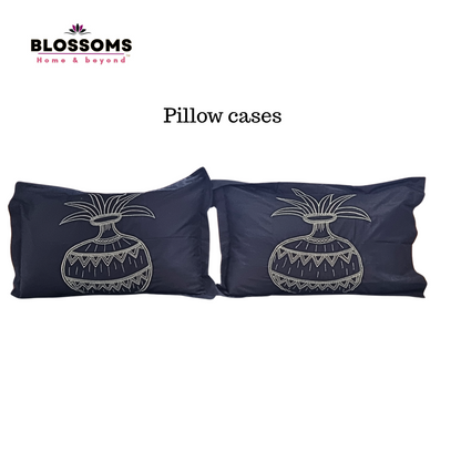 Blossoms pure cotton embroided patchwork bedsheet with kalash embroidery with 2 embroided pillow covers.