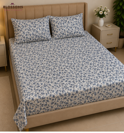 Blossoms Printed cotton bedsheet with 2 pillow cases