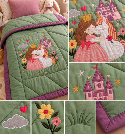 Blossoms kids embroidered patchwork quilt .