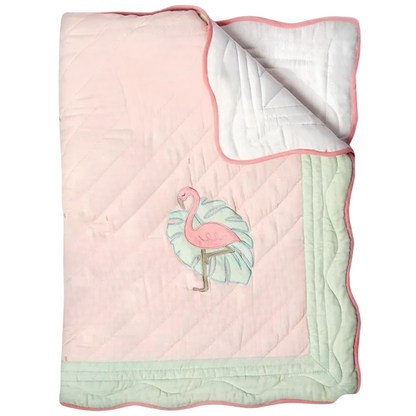 Blossoms Kids quilt cotton fabric with flamingo embroided .