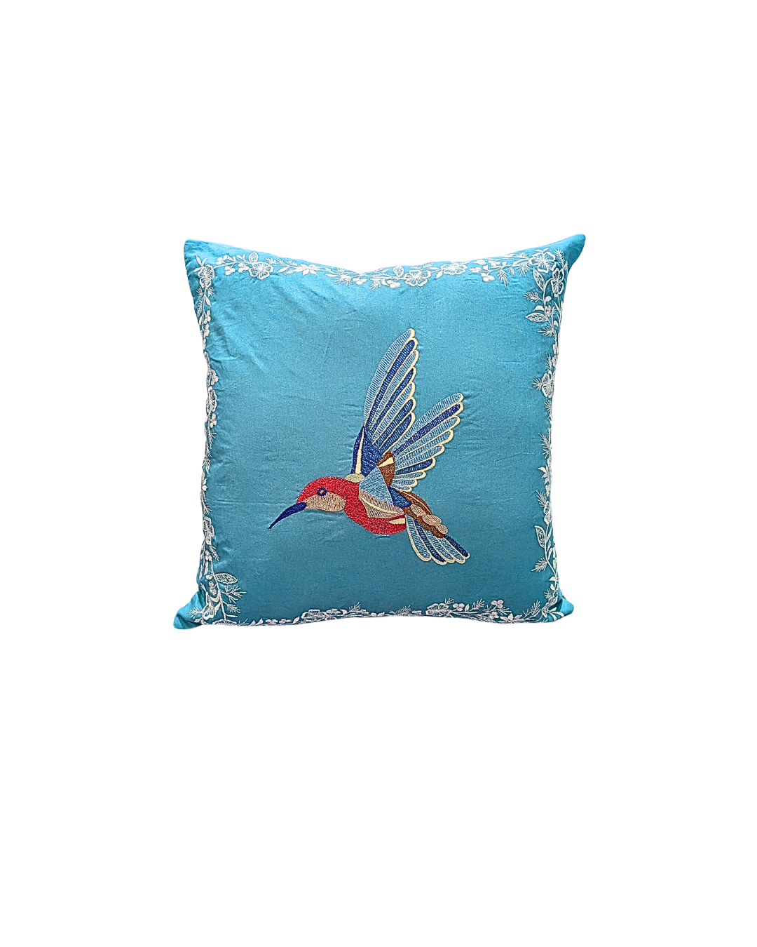 Blossoms embroidered Frozy cotton Cushion Cover | 16x16 inch cushion covers| Bird embroidery | pack of 1
