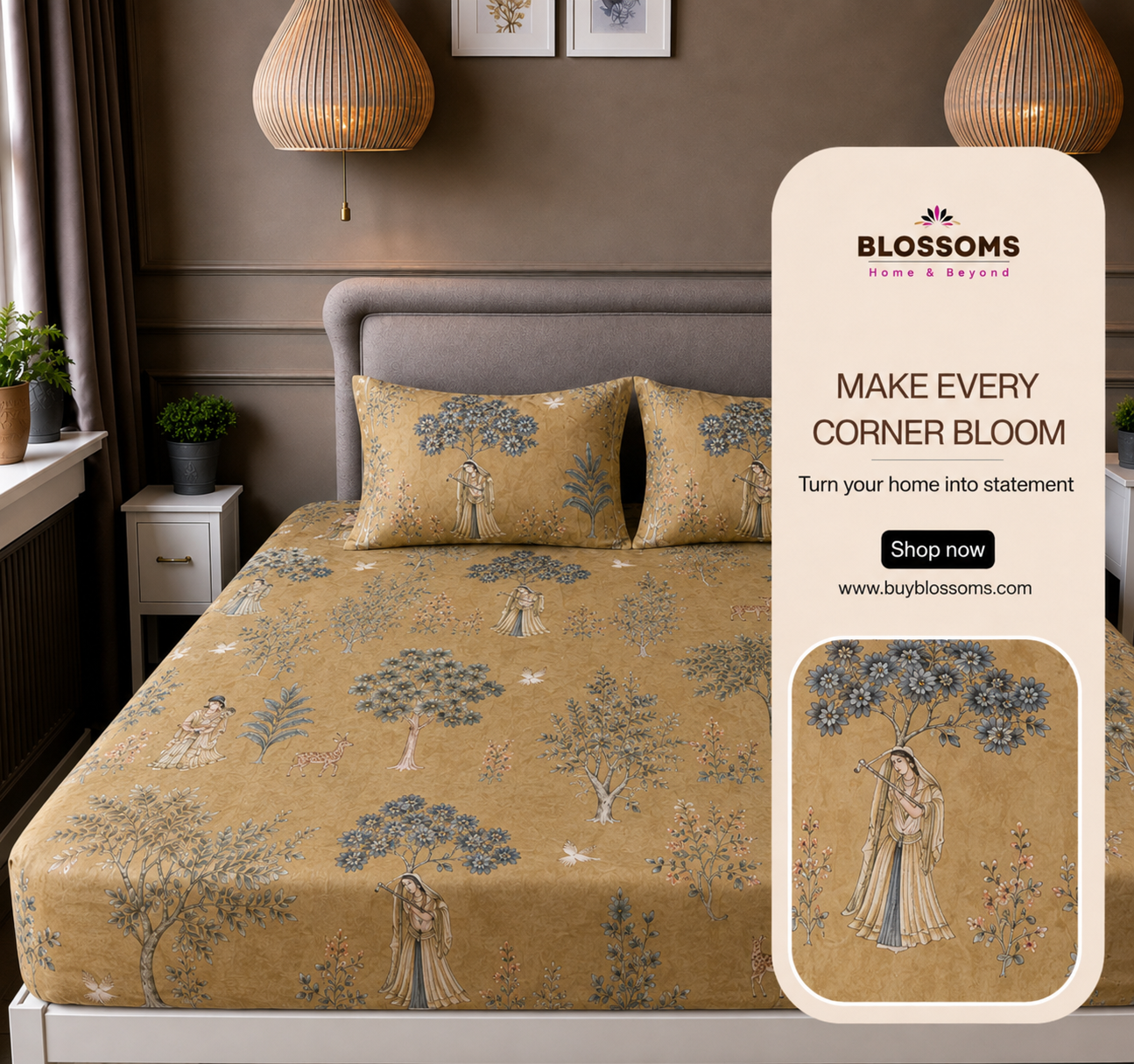 Blossoms digital print pure cotton bedsheet with 2 pillow cases .