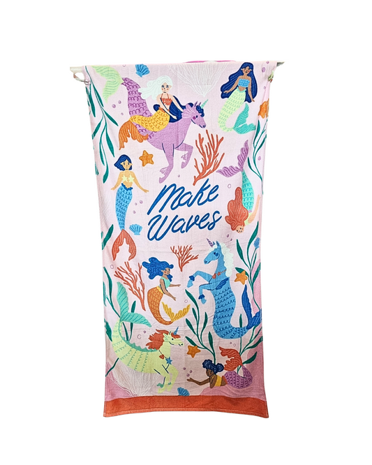 Blossoms kids make wave mermaid cartoon printed Towels | 100% Cotton towels| | safe for kids | big size 38x62 inch | set of 1 pc .