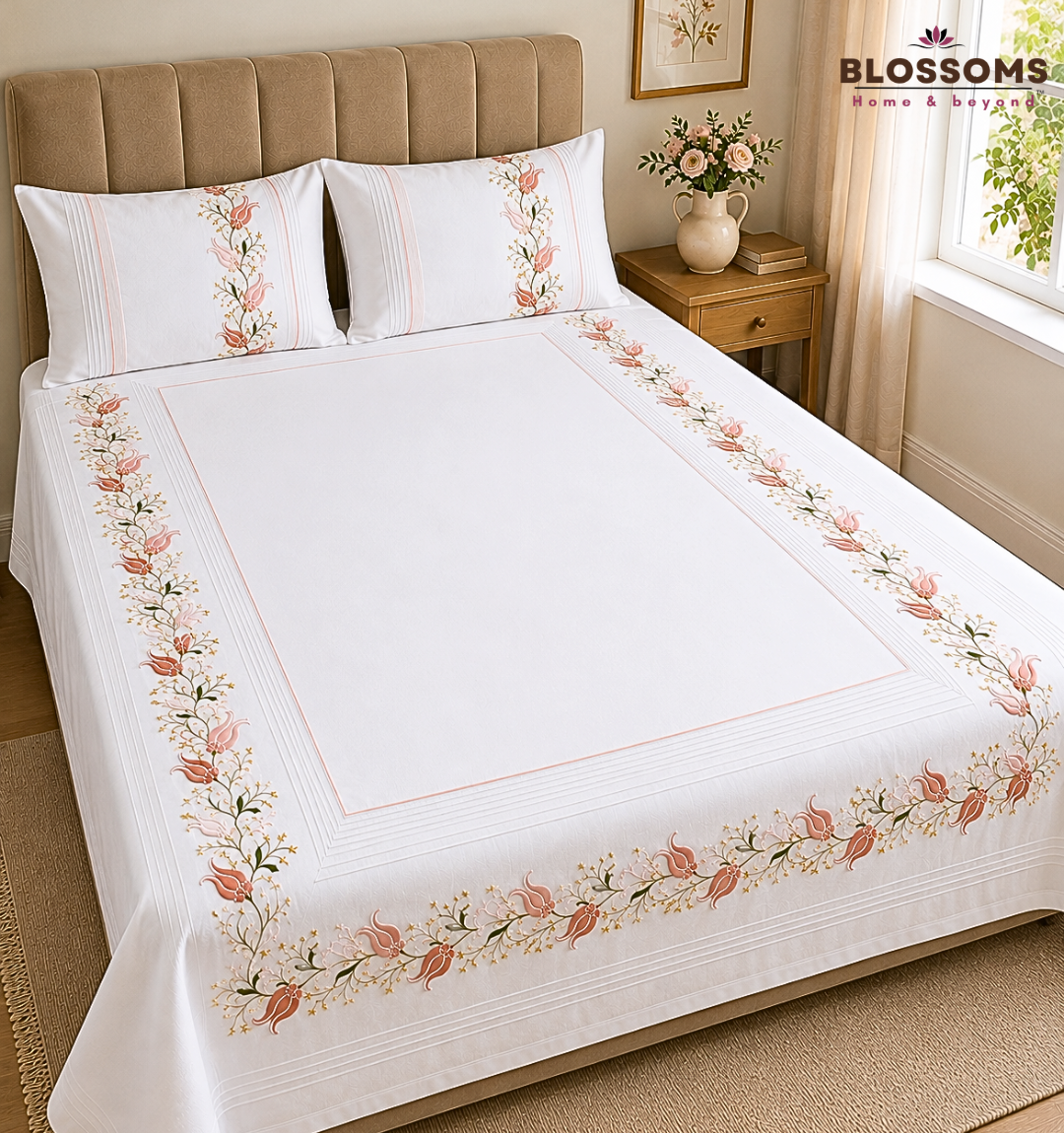 Blossoms designer embroidered bedsheet  |100*100 inch|