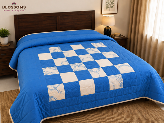 Blossoms Block patchwork quilt cum bedcover.
