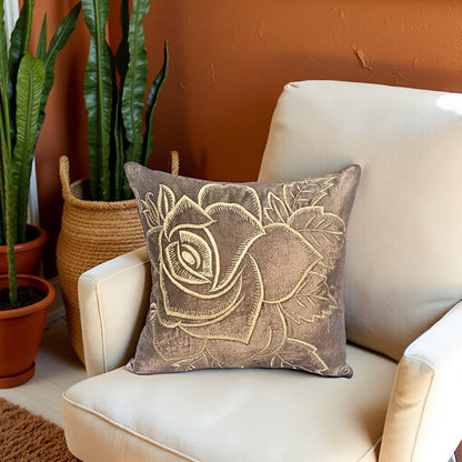 Blossoms Velvet Cushion with zari embroidery all over .  16x16 inch 1 unit each