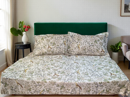 Blossoms 500 thread count digital floral print king size bedsheet with 2 pillows .