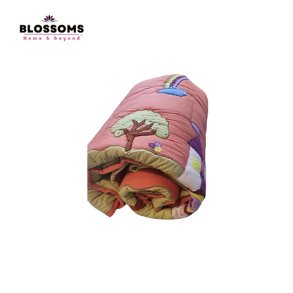 Blossoms kids 280 gsm quilt with pure cotton fabric and embroidery all over | big size | set of 1 .
