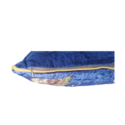 Blossoms Premium embroidery on a blue velvet cushion cover. 16x16 inch 1 unit.