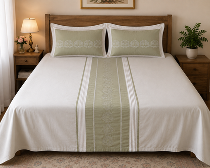 Blossoms embroidered designer bedsheet with 2 pillows (light flouracent green)