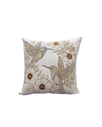 Blossoms embroidered off white cotton Cushion Cover | 16x16 inch cushion covers| floral embroidery | pack of 1