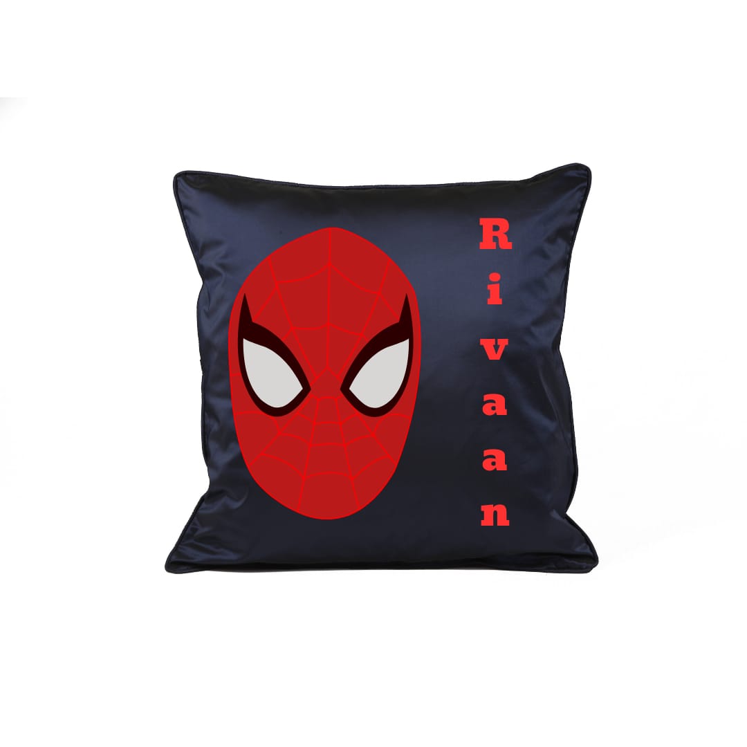 "Spiderman" theme embroidered personalised cushion.Best for gifting.Name can be changed