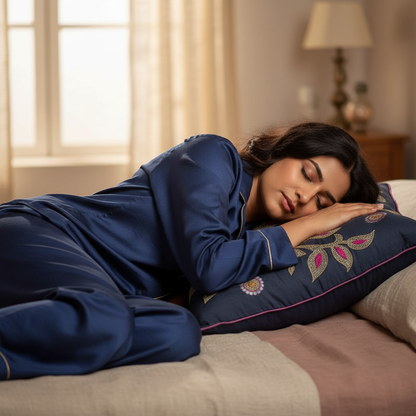 Blossoms blue colour cotton fabric Cushion covers| 16x16 inch | super premium embroidery | pack of 1