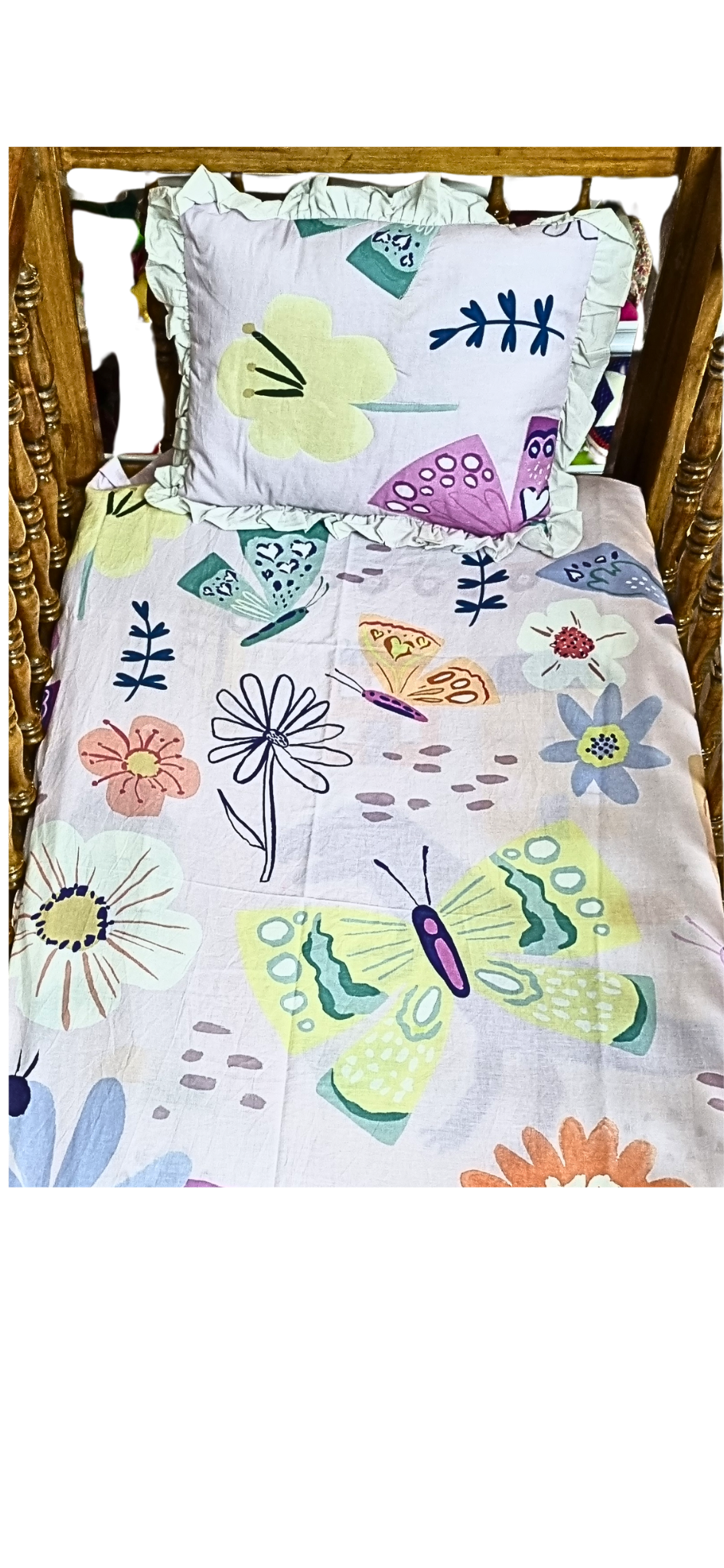 Blossoms pure cotton kids floral print bedsheet (40"x50"),  1 pillow with filler (12"×15")