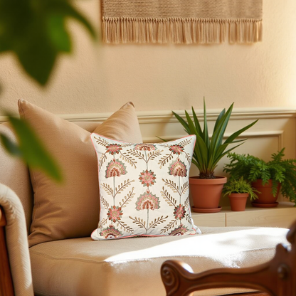 Blossoms Premium embroidery on a off white cushion cover. 16x16 inch 1 unit.