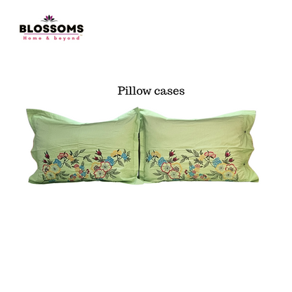 Blossoms embroidered bedsheet with embroided pillow covers.              |2 pillow cases| |pure cotton | | big sizes|.