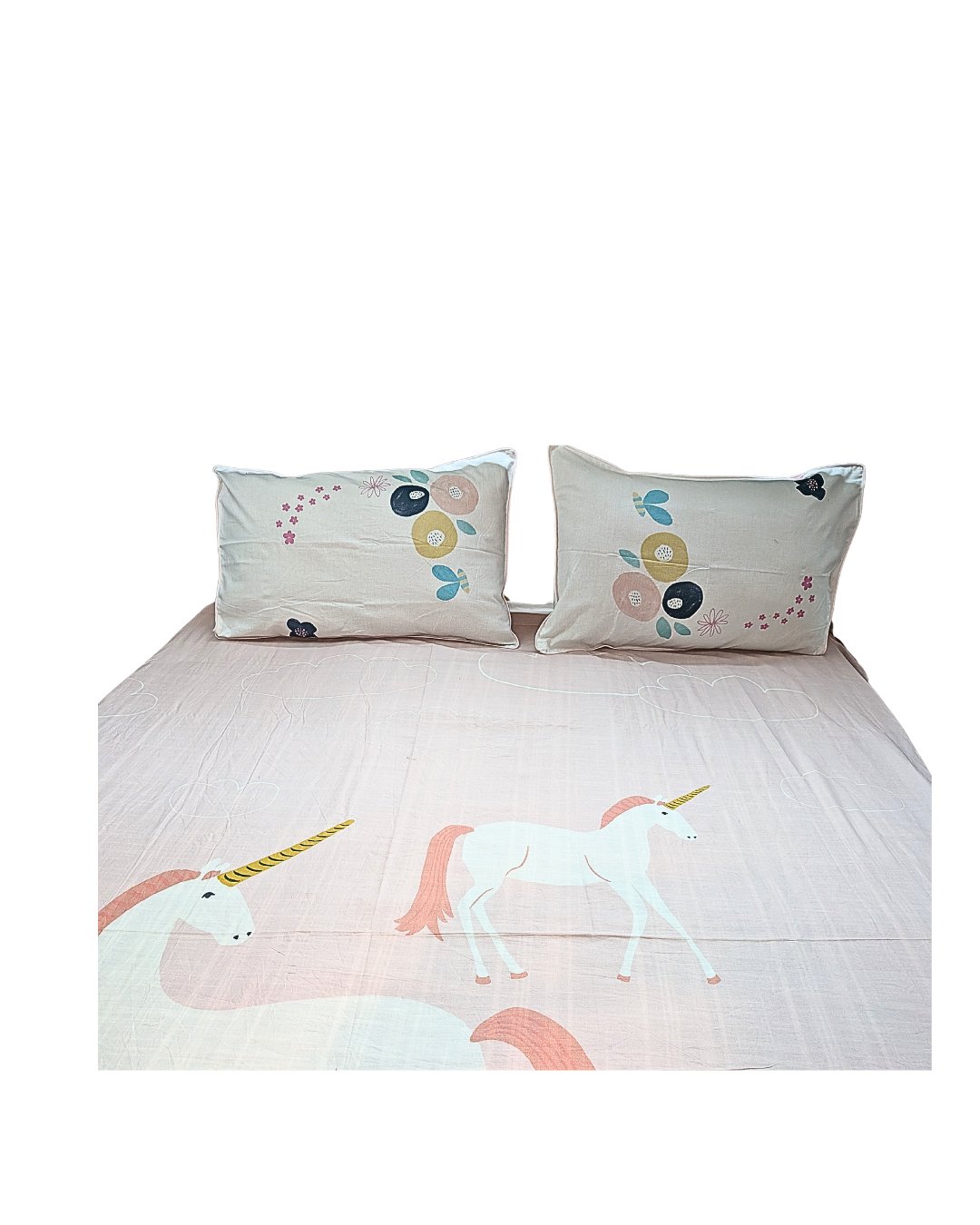 Blossoms kids Bedsheet unicorn print pure cotton | 100x100 inch |kids print | 2 pillows cases.