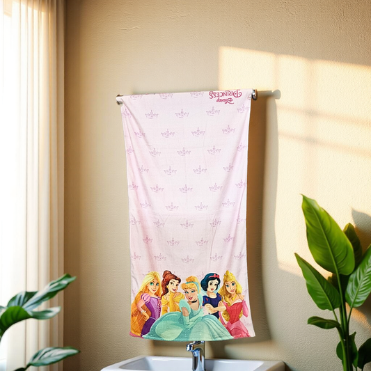 Blossoms kids Princess cartoon printed Towels | 100% Cotton towels| | safe for kids | big size -37x62 inch | set of 1 pc .