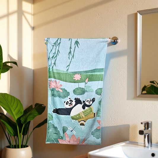 Blossoms kids Panda cartoon printed Towels | 100% Cotton towels| | safe for kids | big size 24x27 inch | set of 1 pc .