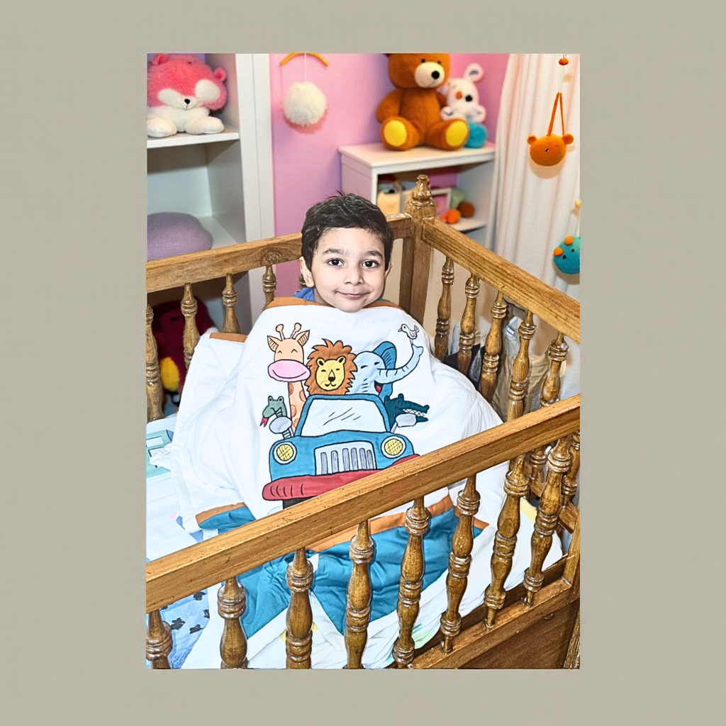 Blossoms kids embroidered jungle theme quilt 35"x45" for age upto 4 years.