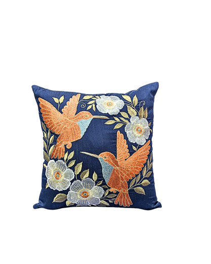 Blossoms embroidered cotton navy Blue Cushion Cover | 16x16* inch |bird and floral embroidered cushion covers | pack of 1