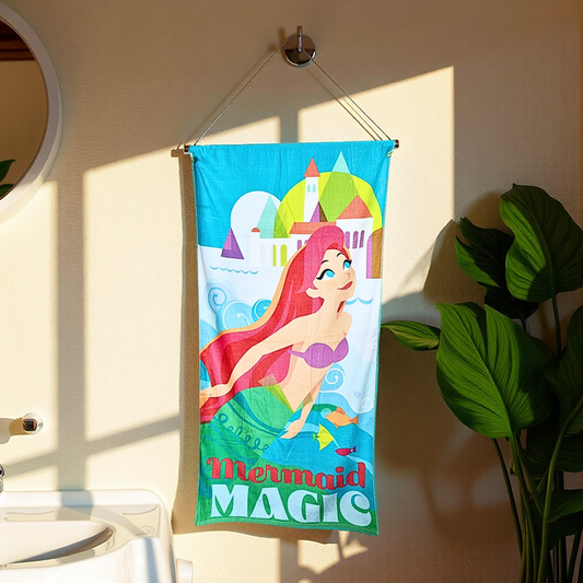 Blossoms kids Mermaid printed Towels | 100% Cotton towels| | safe for kids | big size -29x62 inch | set of 1 pc .