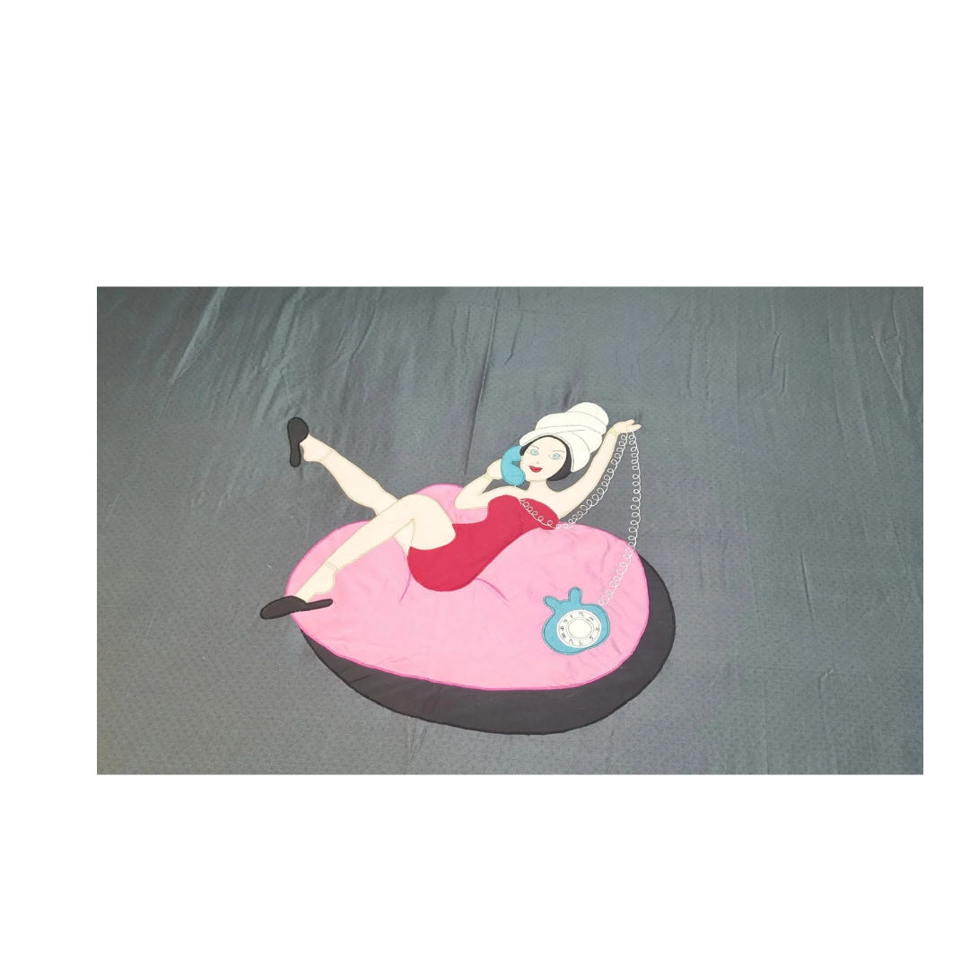 Blossoms "KIDS" grey pure cotton bedsheet with barbie cartoon character embroided patch work with 2 pillows |Set of 3|.