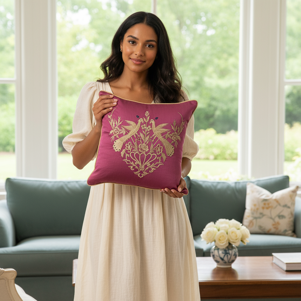 Blossoms magenta colour cotton fabric Cushion covers| 16x16 inch | super premium embroidery | pack of 1