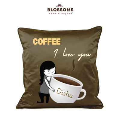"Coffee theme " theme embroidered personalised cushion.Best for gifting.Name can be changed