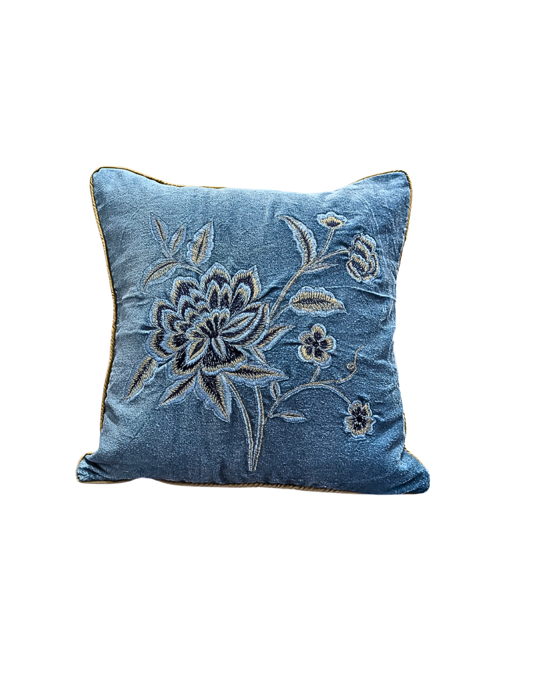 Blossoms blue colour velvet Cushion covers| 16x16 inch | super premium embroidery | pack of 1