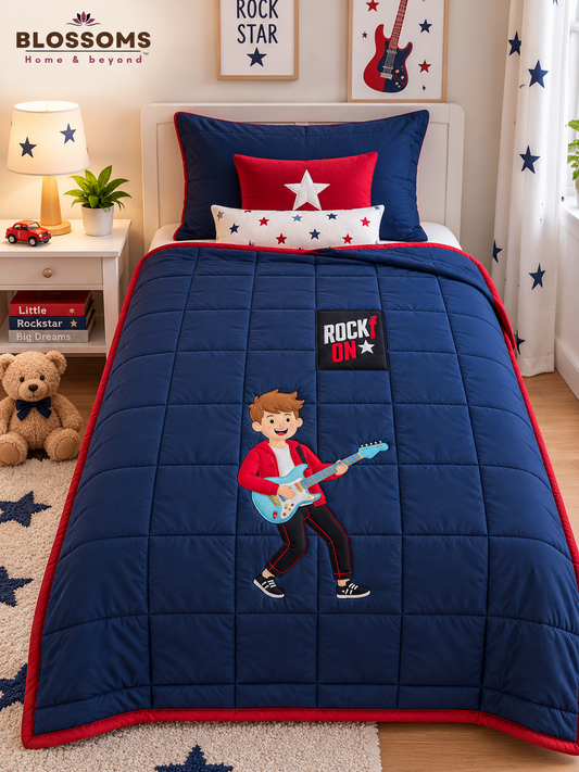 Blossoms kids embroidered patchwork quilt cum bedcover.