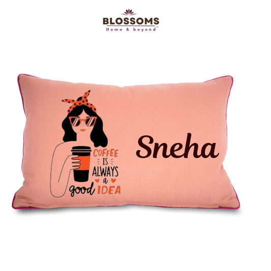 Personalised coffee theme embroidered cushion with filler.best for gifting.Name can be changed