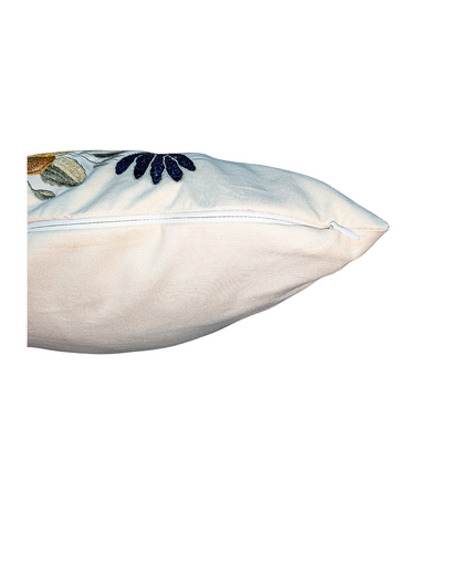 Blossoms embroidered cotton off white Cushion Cover | 16x16* inch | floral and bird embroidered cushion covers | pack of 1