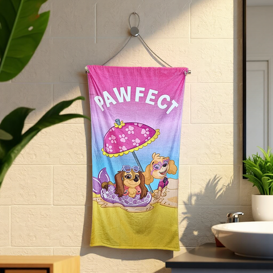Blossoms kids Pawfect cartoon printed Towels | 100% Cotton towels| | safe for kids | big size 32x62 inch | set of 1 pc .