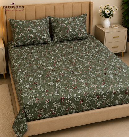 Blossoms Printed pure cotton bedsheet with 2 pillow cases .