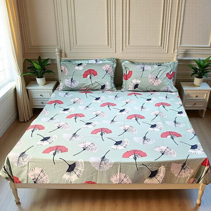 Blossoms Printed bedsheets with super premium 100% cotton fabric with 2 pillows in 500 thread count. 112x112 inch king size.