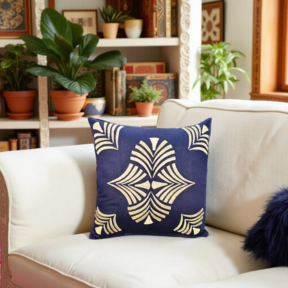 Blossoms  blue cotton Cushion covers| 16x16 inch | super premium zari embroidery | pack of 1