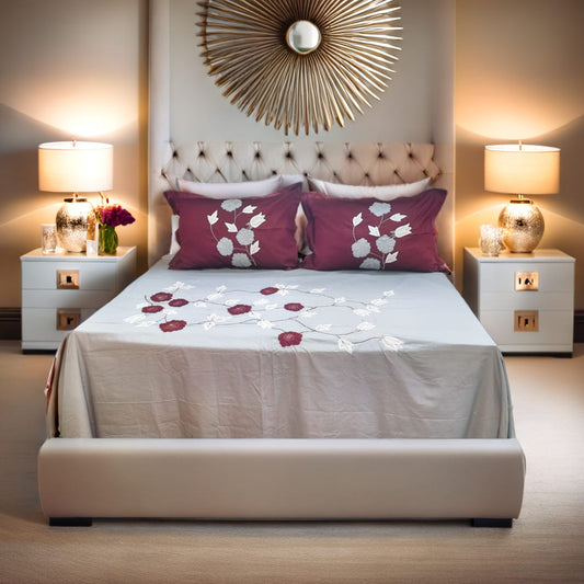 Blossoms Designer embroidered Bedcover with 2 pillows .