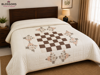 Blossoms Block patchwork quilt cum bedcover.