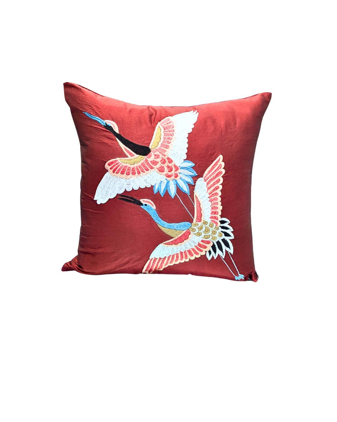 Blossoms reddish mehroon Embroidered premium Cushion Cover 16x16 inch set of 1 .