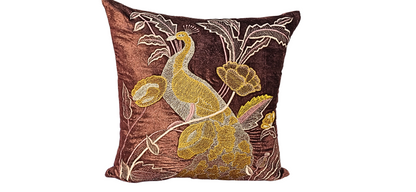 Blossoms champagne colour velvet Cushion covers| 16x16 inch | super premium embroidery | pack of 1