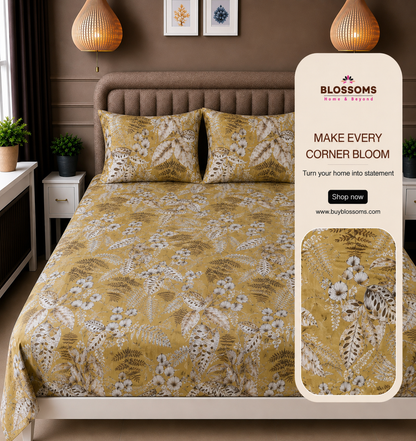 Blossoms Digital Print pure cotton bedsheet with 2 pillow cases .