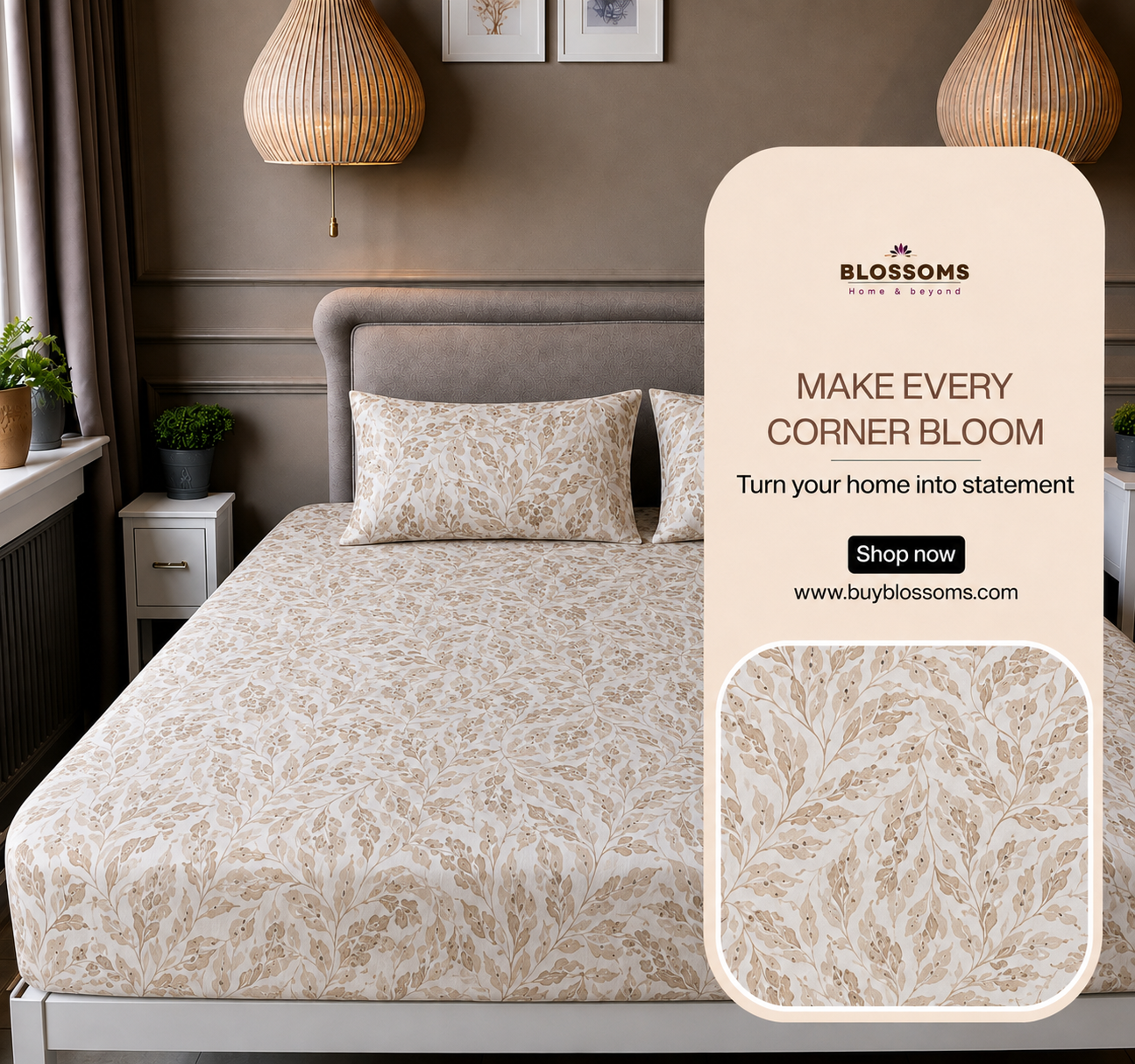 Blossoms Digital Print pure cotton bedsheet with 2 pillow cases .