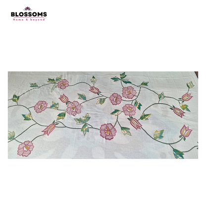Blossoms embroidered bedsheet with 2 engineered printed pillows . Pure cotton.Subtle off-white color.