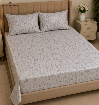 Blossoms Printed pure cotton bedsheet with 2 pillow cases .